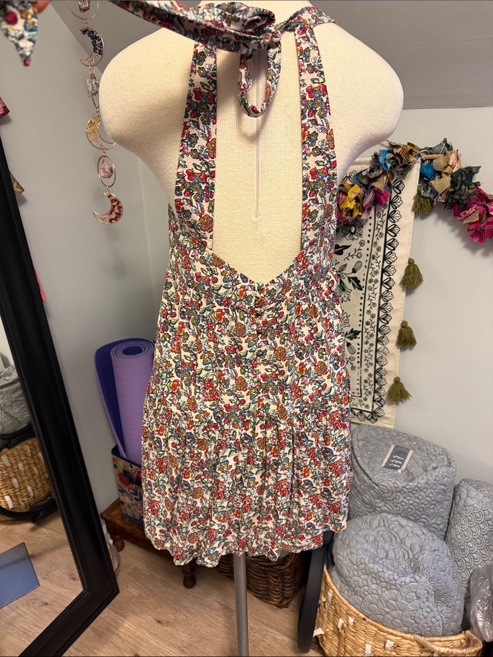 NATURAL LIFE Floral Mini Dress in White with Red and Green Accents - Picture 5 of 8